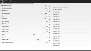 Captura de tela de PICmicro Database 11